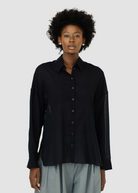 Tibi Sheer Wool Gauze Oversized Shirt in Navy | Shop Tula