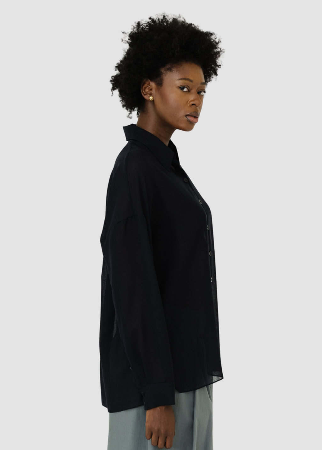 Tibi Sheer Wool Gauze Oversized Shirt in Navy | Shop Tula