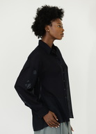 Tibi Sheer Wool Gauze Oversized Shirt in Navy | Shop Tula