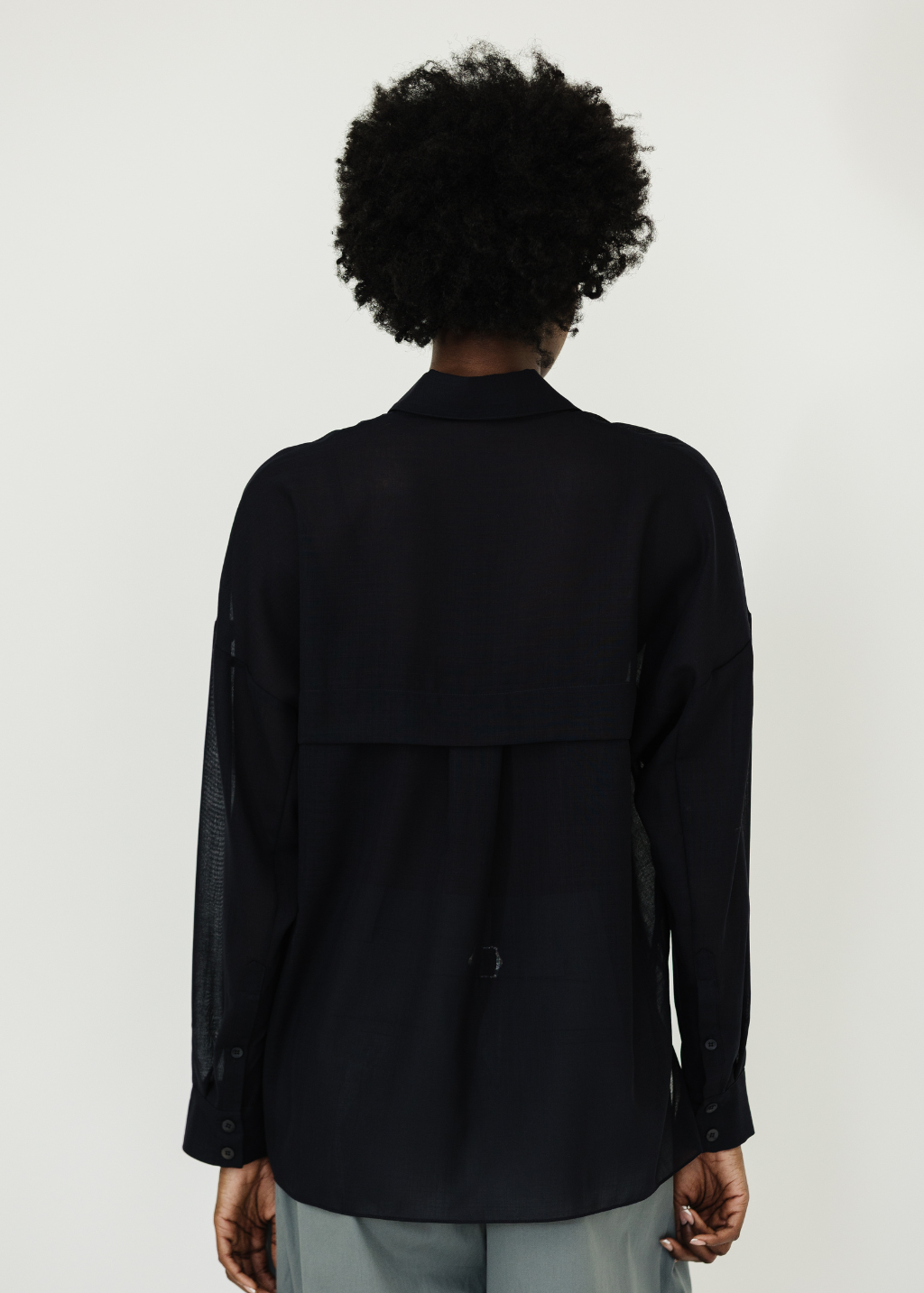 Tibi Sheer Wool Gauze Oversized Shirt in Navy | Shop Tula