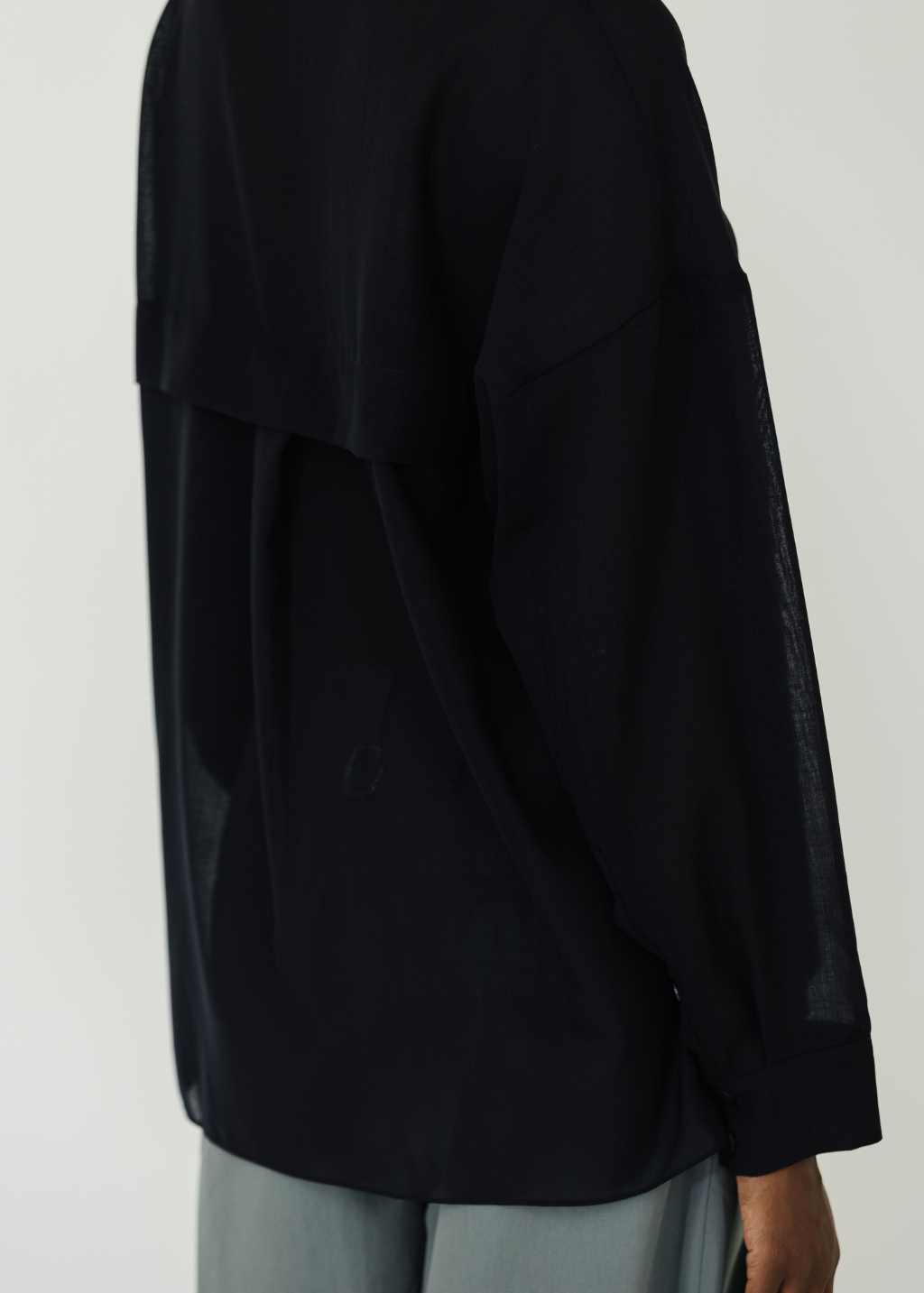 Tibi Sheer Wool Gauze Oversized Shirt in Navy | Shop Tula