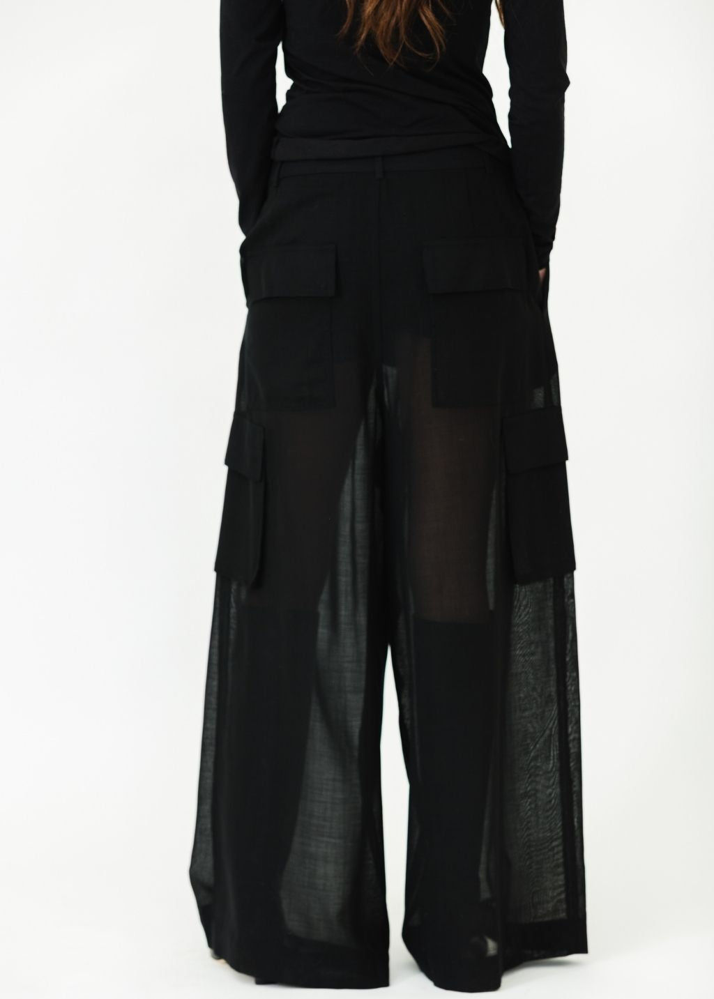 Tibi Sheer Wool Gauze Triple Pleat Pant Back | Shop Tula