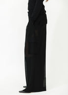 Tibi Sheer Wool Gauze Triple Pleat Pant Side | Shop Tula