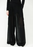 Tibi Sheer Wool Gauze Triple Pleat Pant in Black | Shop Tula