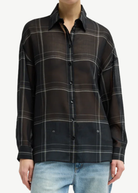 Tibi Sheer Wool Oversized Shirt in Black Check | Shop Tula