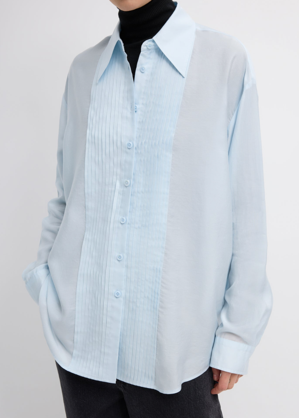 Tibi Silk Voile Easy Pintucked Shirt in Ice Blue | Shop Tula