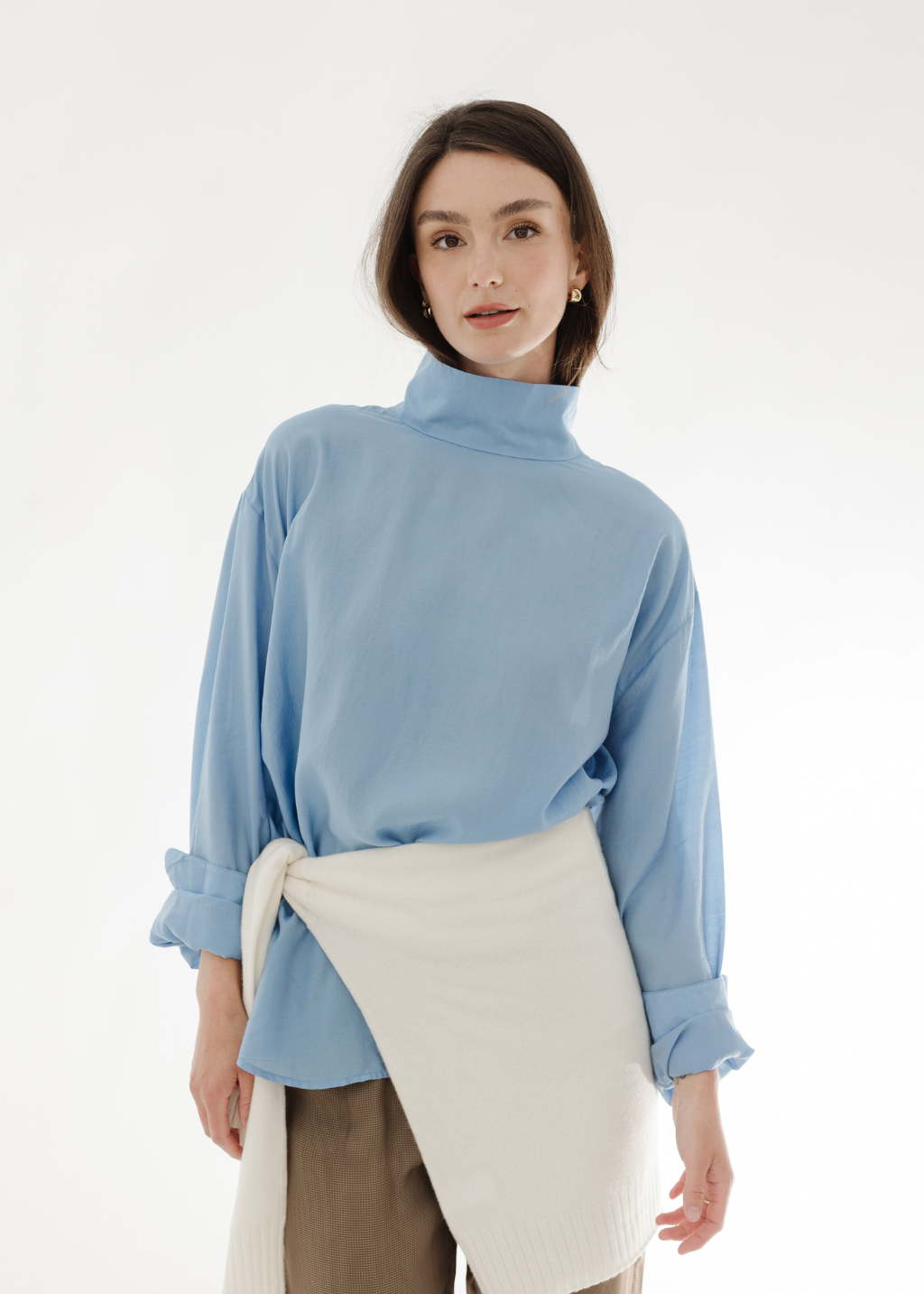  Tibi Silk Funnel Neck Shirt | Shop Tula