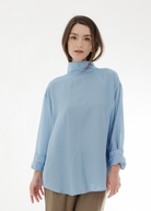  Tibi Silk Funnel Neck Shirt | Shop Tula