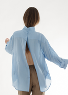  Tibi Silk Funnel Neck Shirt | Shop Tula