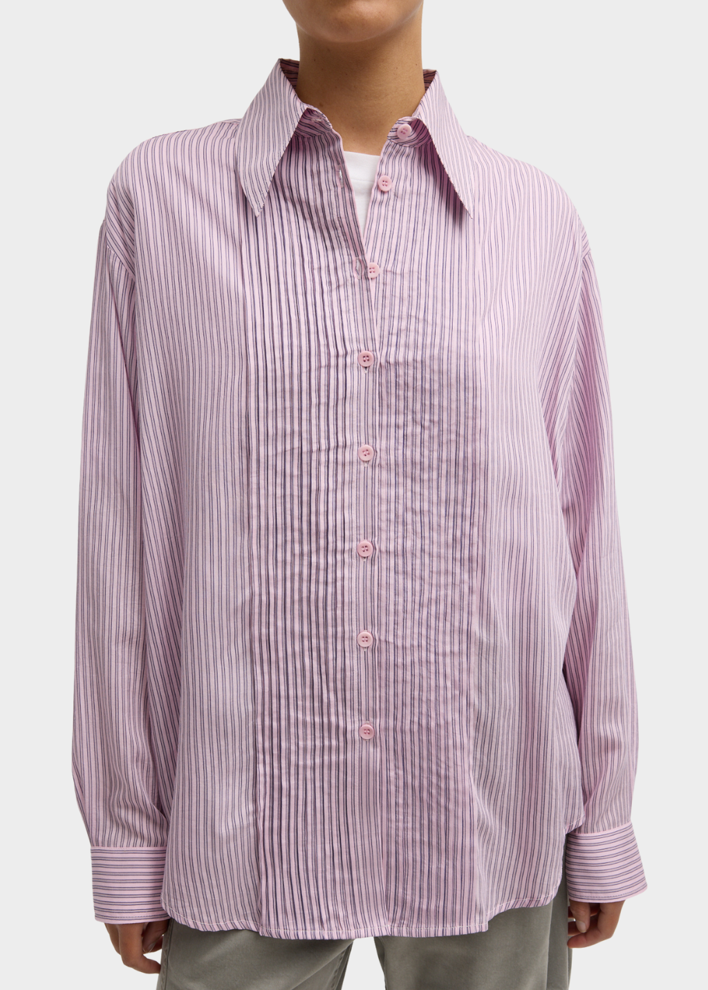 Tibi Silk Striped Pintucked Shirt | Shop Tula