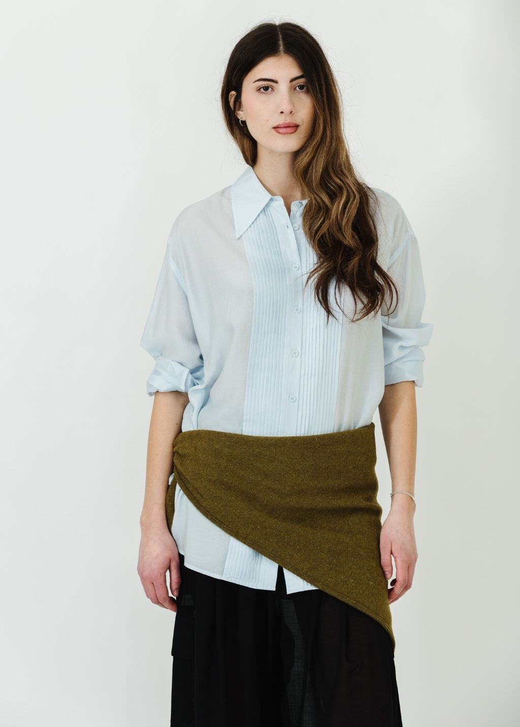 Tibi Silk Voile Easy Pintucked Shirt in Ice Blue | Shop Tula