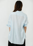 Tibi Silk Voile Easy Pintucked Shirt in Ice Blue Back | Shop Tula