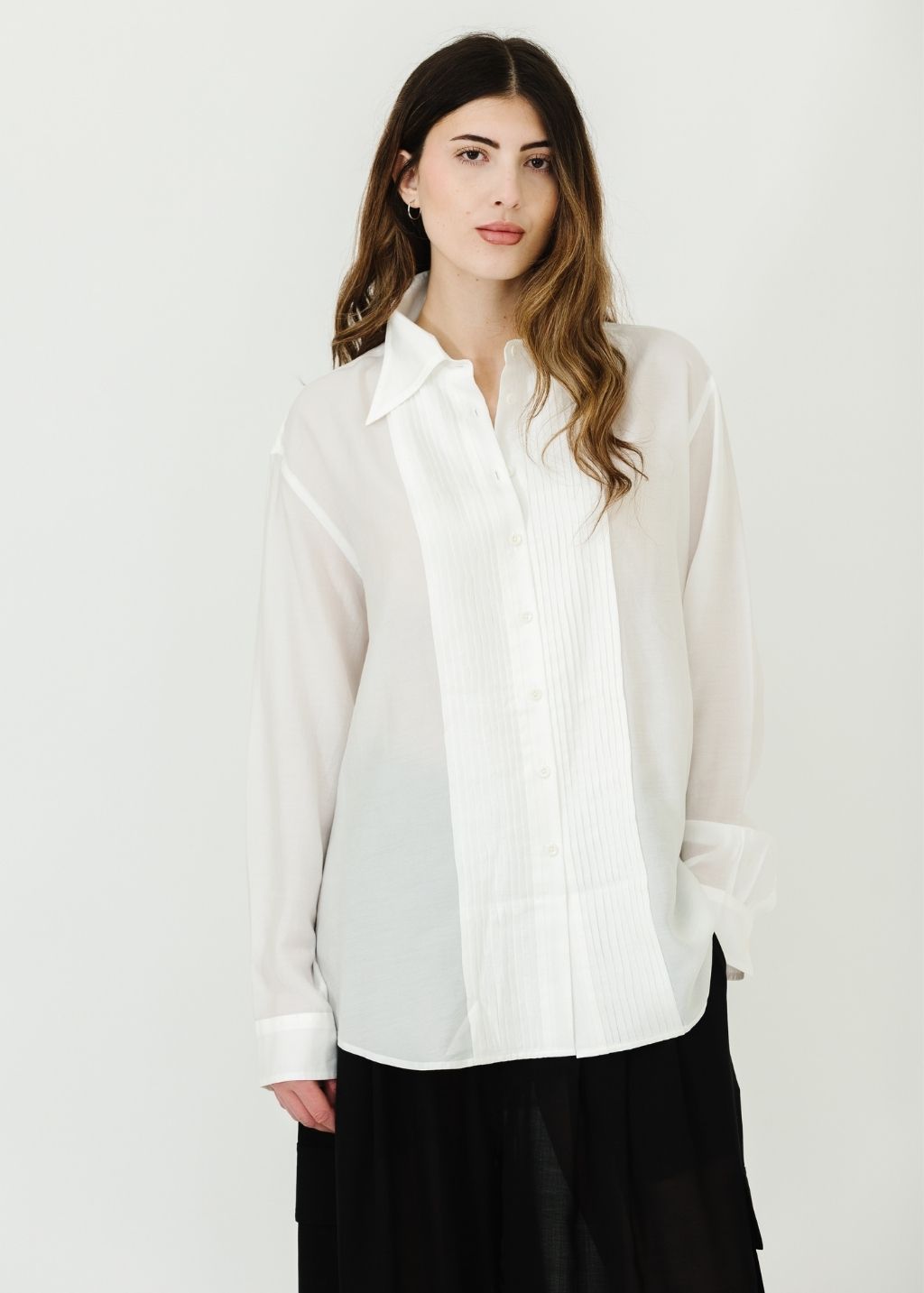 Tibi Silk Voile Easy Pintucked Shirt in Ivory | Shop Tula