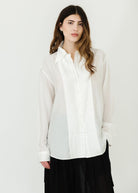 Tibi Silk Voile Easy Pintucked Shirt in Ivory | Shop Tula