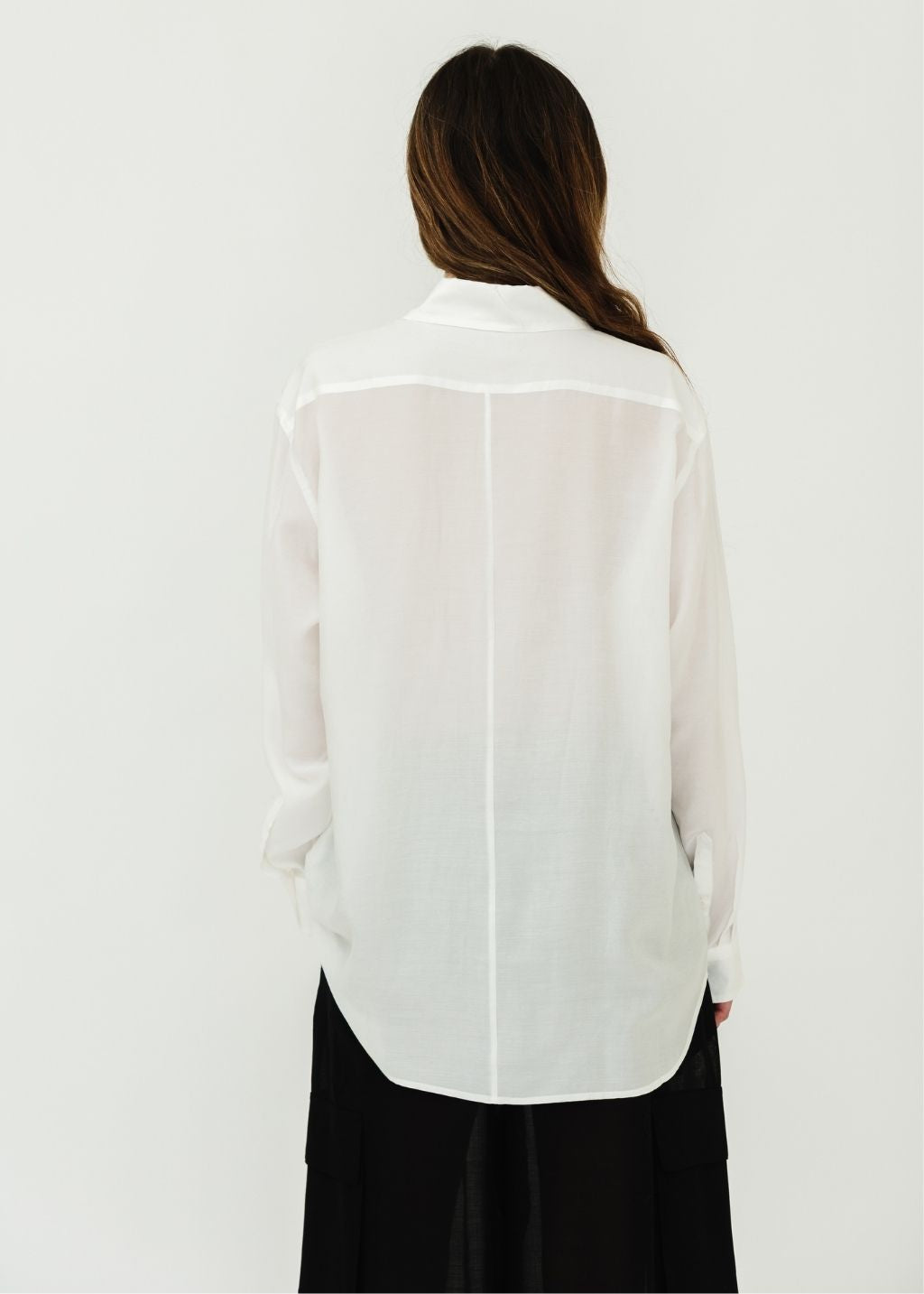 Tibi Silk Voile Easy Pintucked Shirt in Ivory Back | Shop Tula