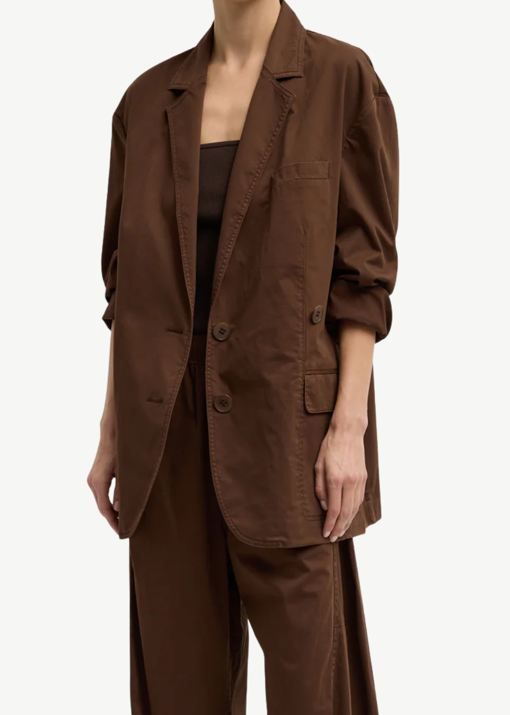 Tibi Silky Cotton Liam Blazer in Brown | Shop Tula