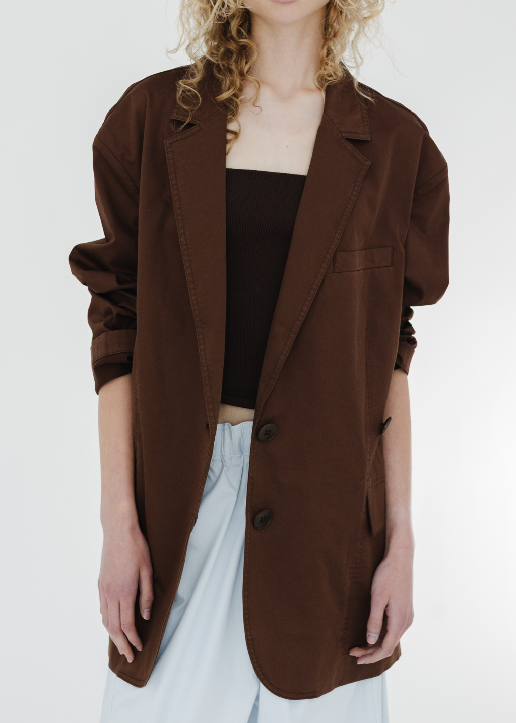 Tibi Silky Cotton Liam Blazer in Brown | Shop Tula