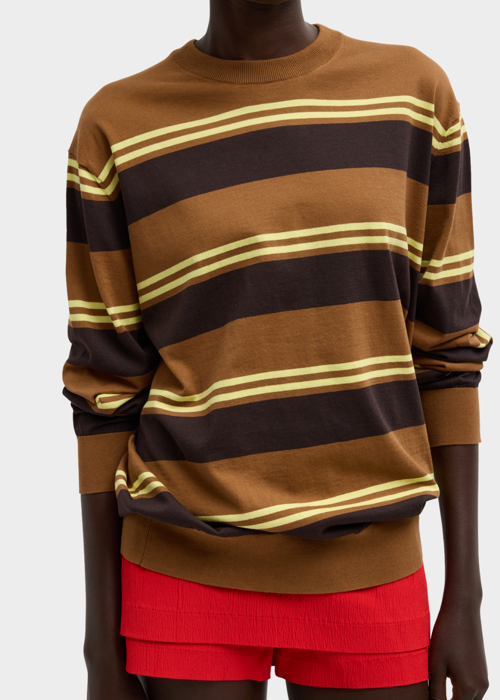 Tibi Striped Perfect T Crewneck In Brown | Shop Tula
