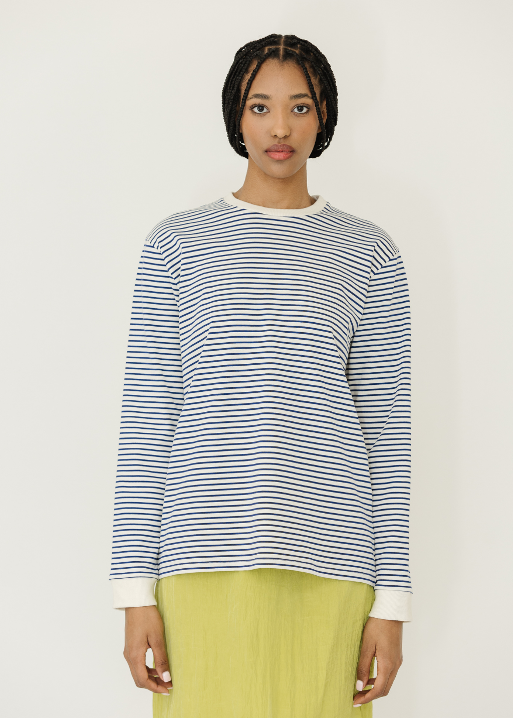 Tibi Striped Perfect T Crewneck Unisex Long Sleeve | Shop Tula