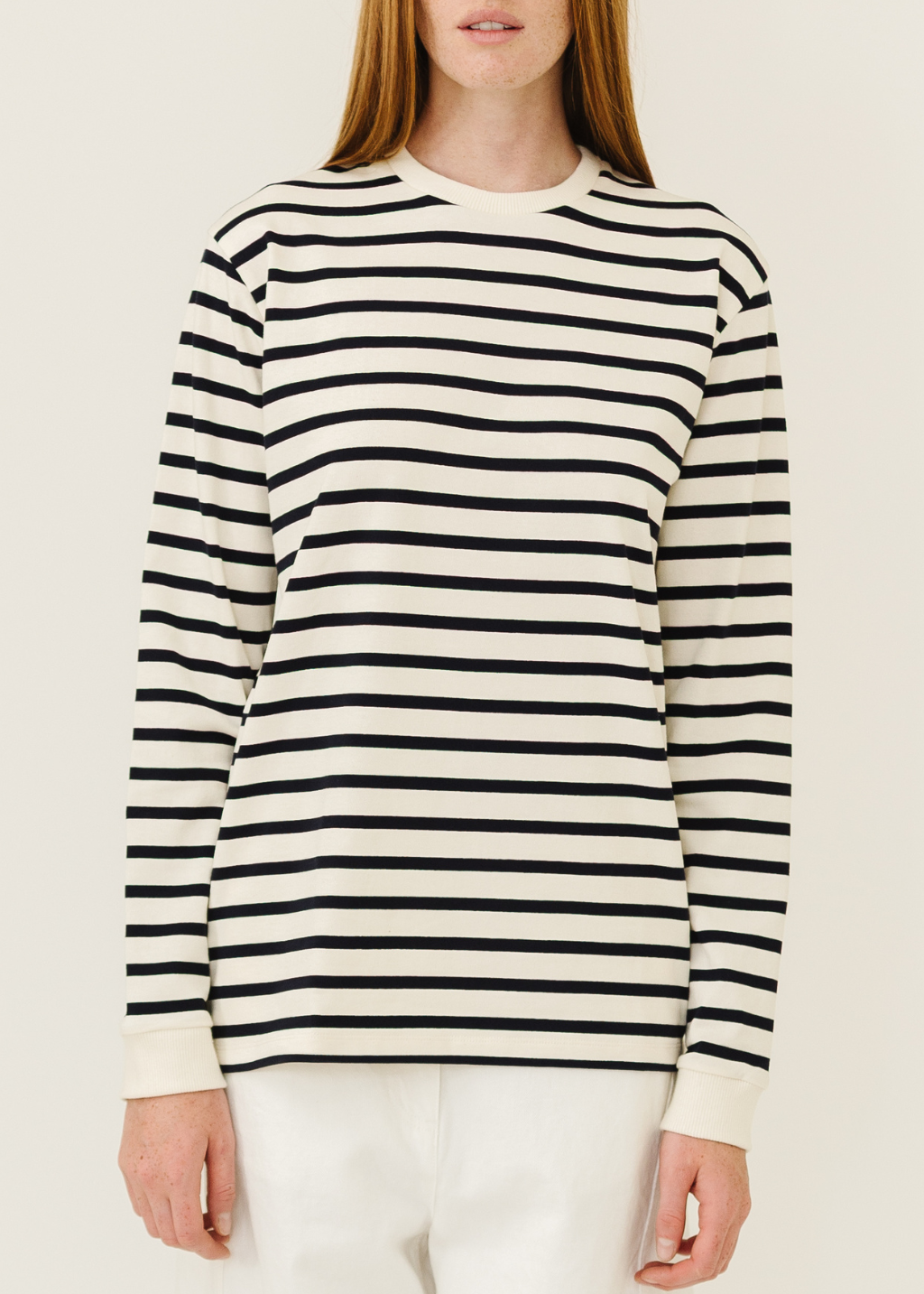 Tibi Striped Perfect T Crewneck in Navy | Shop Tula