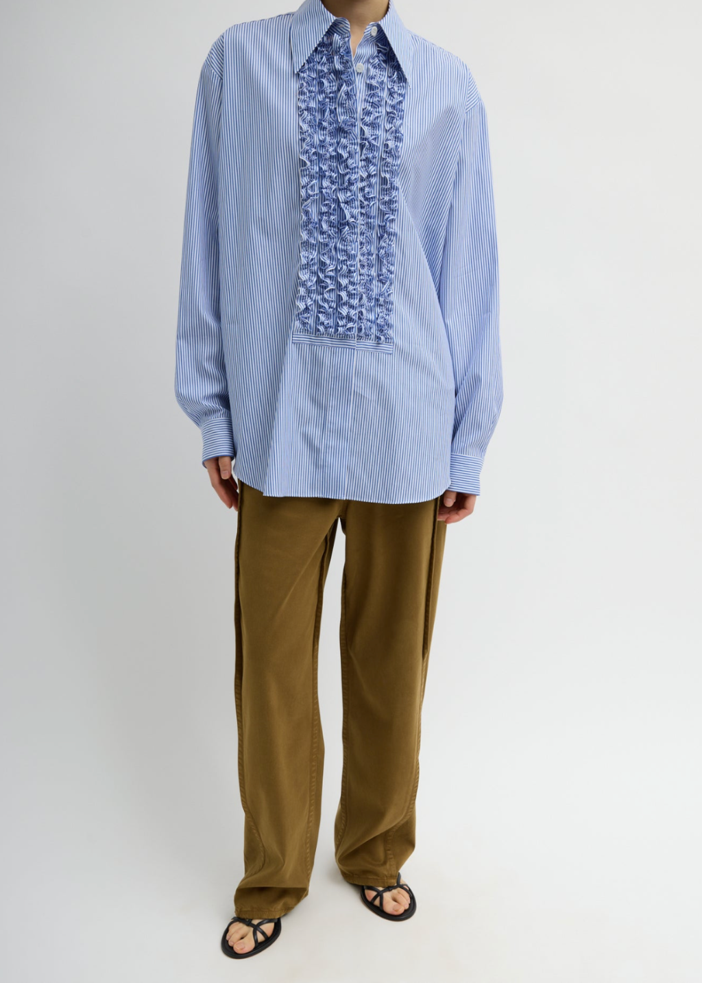 Tibi Striped Shirting Easy Tuxedo Shirt in Blue Stripe | Shop Tula