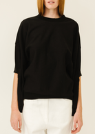 Tibi Sweatshirt Program Cocoon Crewneck Sweatshirt in Black | Shop Tula