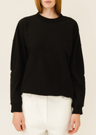 Tibi Sweatshirt Program Cocoon Crewneck Sweatshirt in Black | Shop Tula