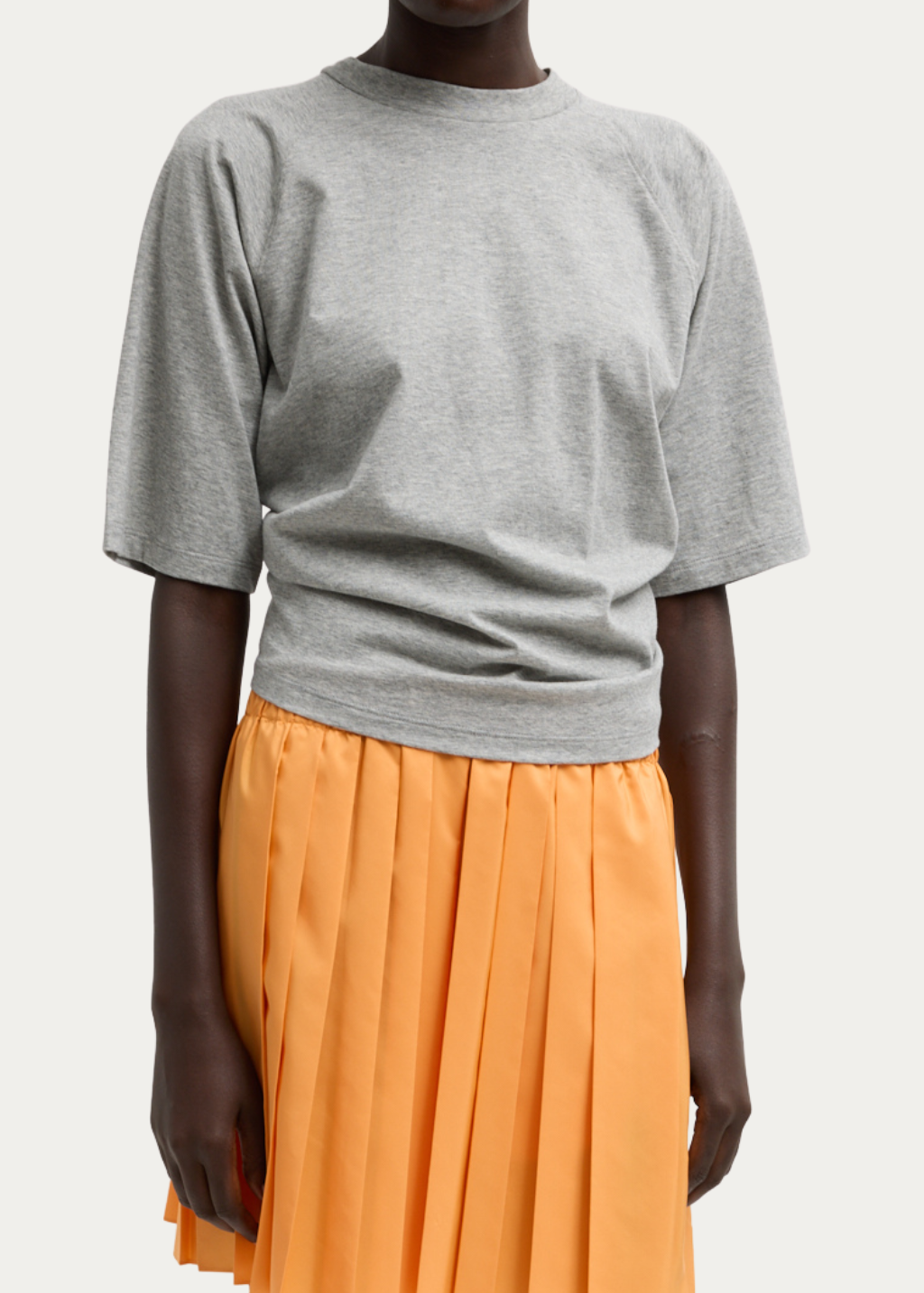 Tibi T-Shirting Shirred Short Sleeve Top in Heather Grey | Shop Tula