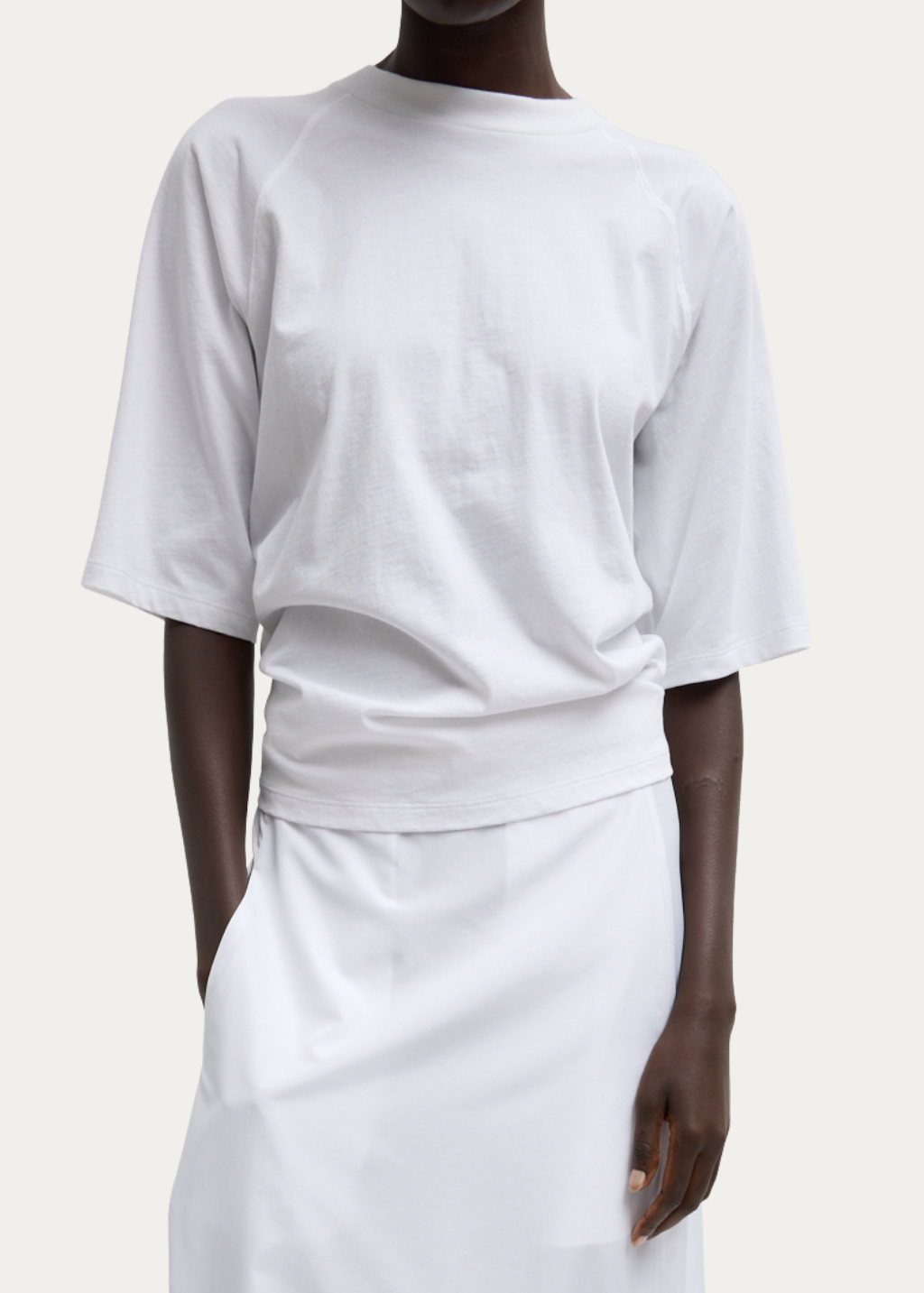 Tibi T-Shirting Shirred Short Sleeve Top in White | Shop Tula