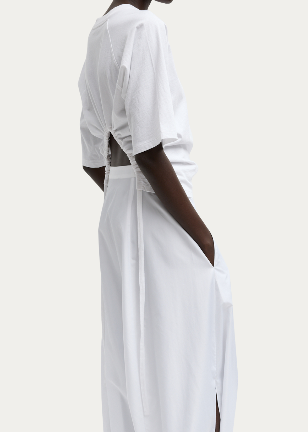 Tibi T-Shirting Shirred Short Sleeve Top in White | Shop Tula