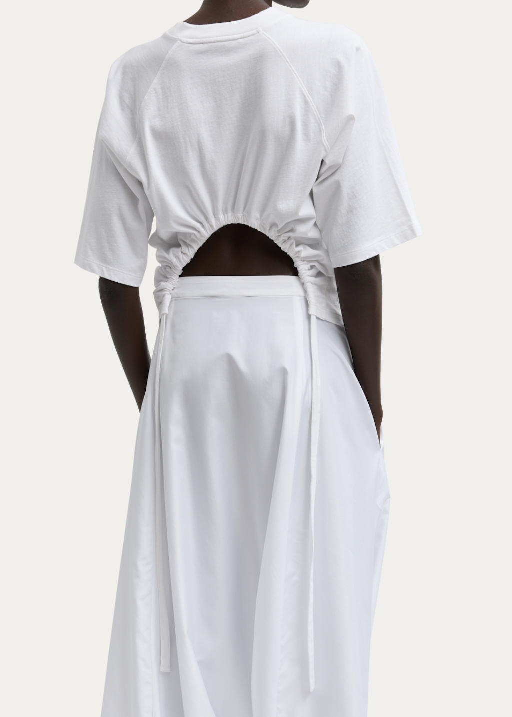 Tibi T-Shirting Shirred Short Sleeve Top in White | Shop Tula