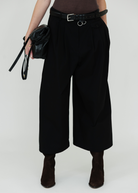 Tibi Triple Pleat Cropped Pant in Black | Shop Tula