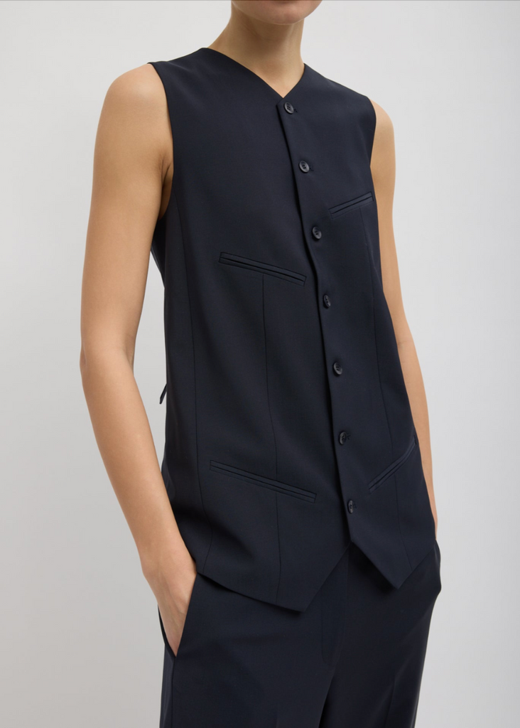 Tibi Tropical Wool Easy Vest in Navy | Tula's Online Boutique