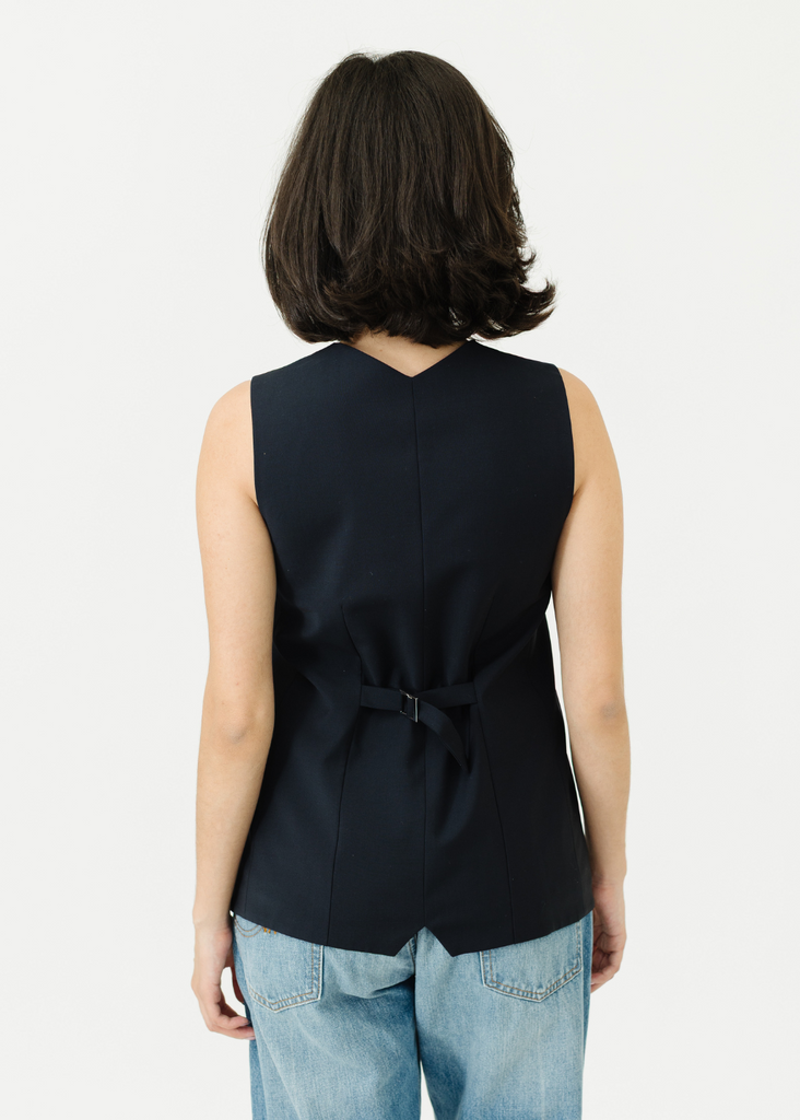 Tibi Tropical Wool Easy Vest in Navy BACK | Tula's Online Boutique