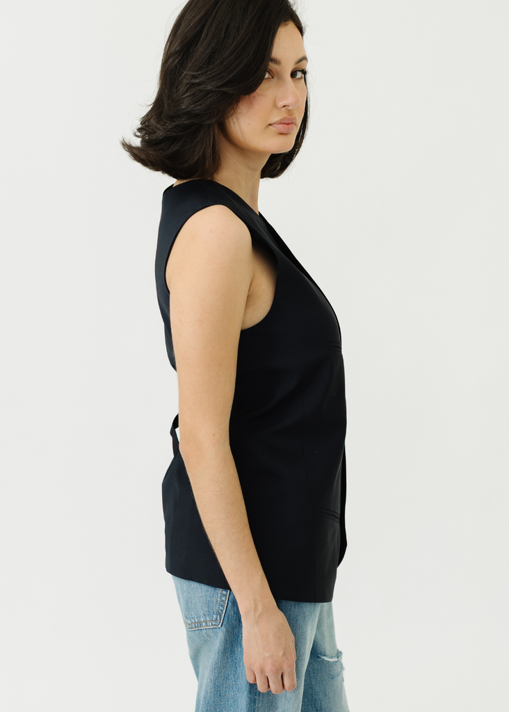 Tibi Tropical Wool Easy Vest in Navy SIDE | Tula's Online Boutique