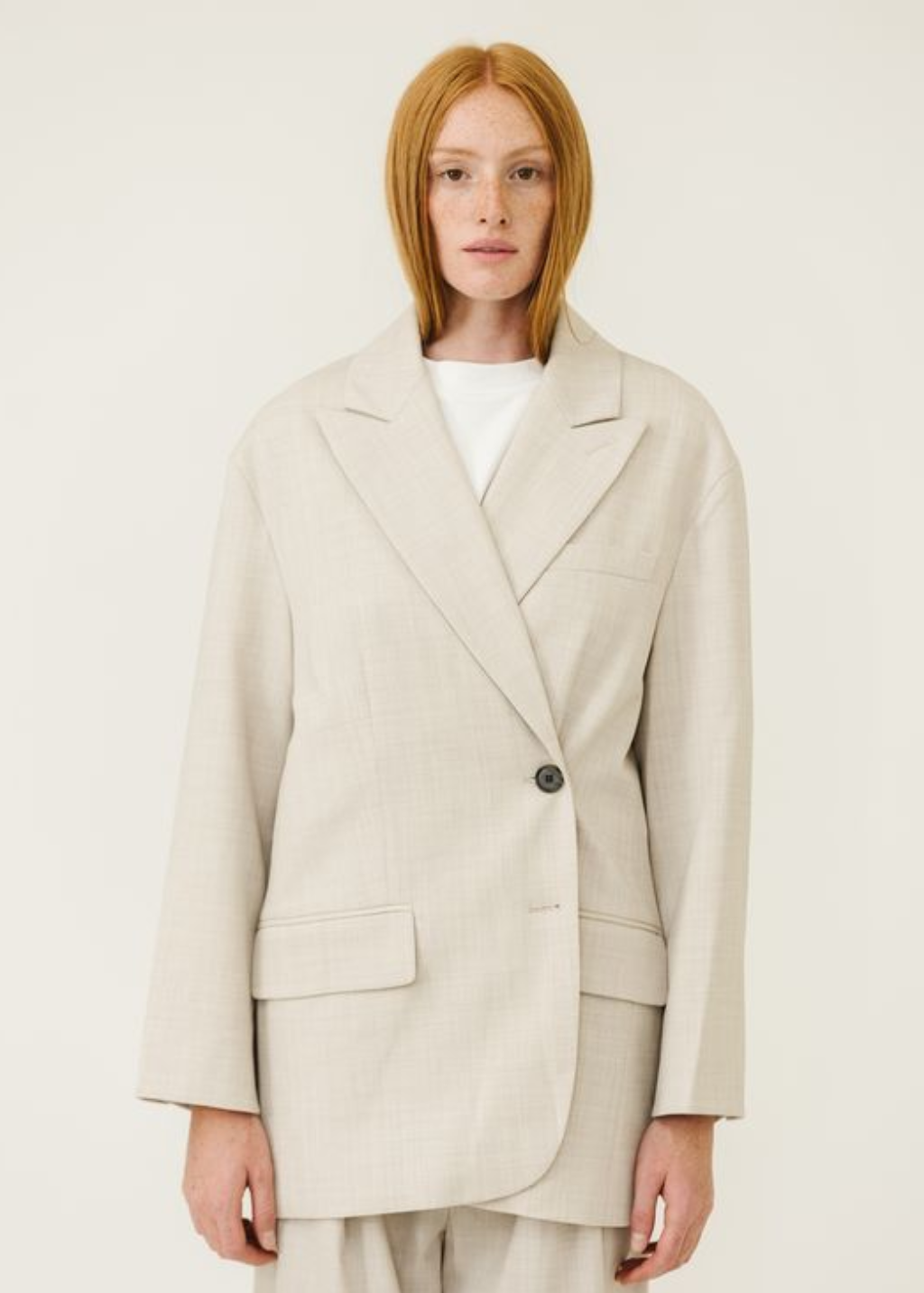 Tibi Tropical Wool Liam Blazer in Oatmeal | Shop Tula