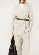 Tibi Tropical Wool Liam Blazer in Oatmeal | Shop Tula