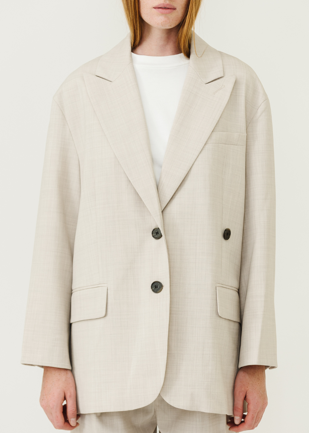 Tibi Tropical Wool Liam Blazer in Oatmeal | Shop Tula