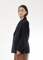 Tibi Tropical Wool Sculpted Blazer in Navy | Shop Tula
