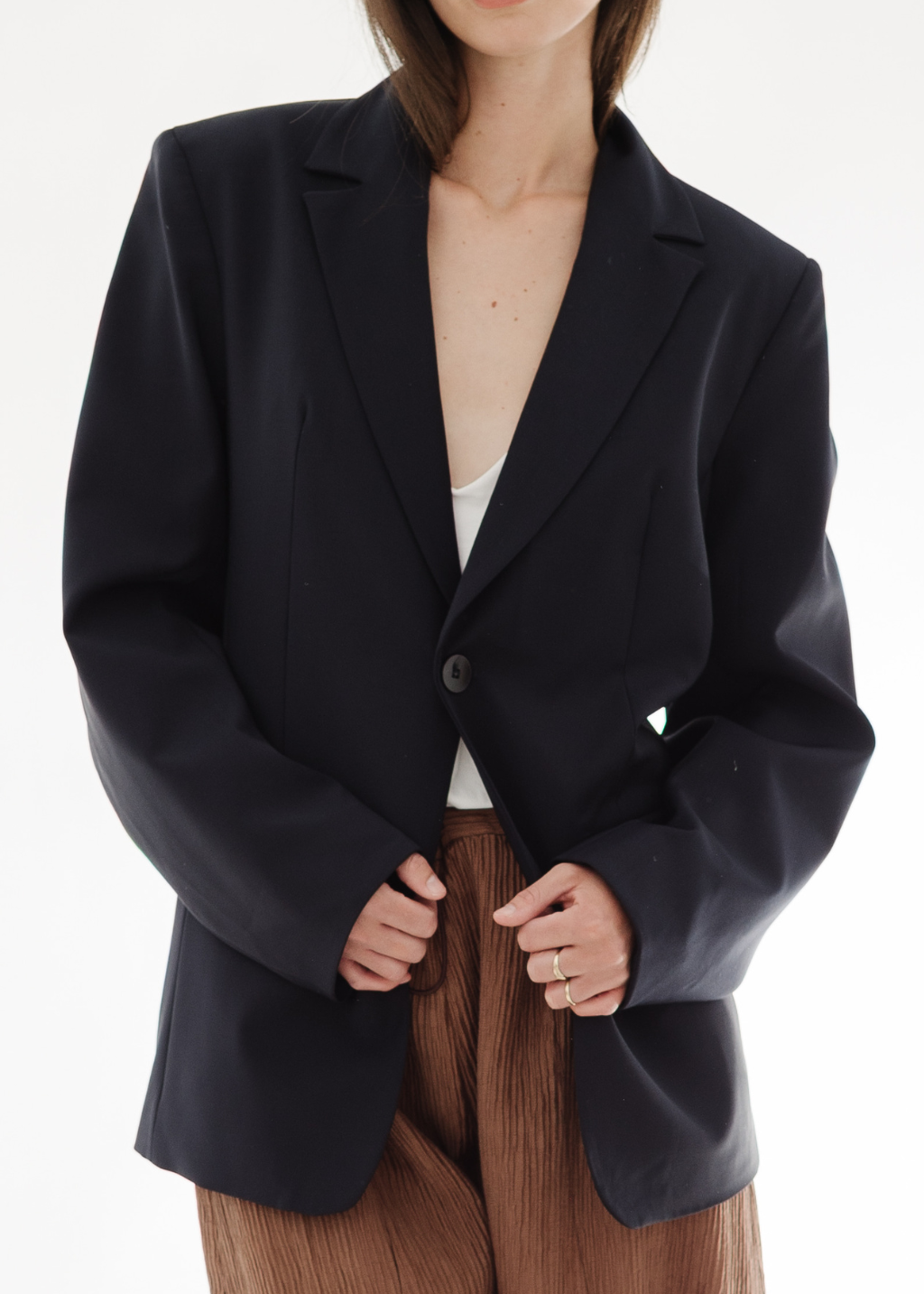 Tibi Tropical Wool Sculpted Blazer in Navy | Shop Tula