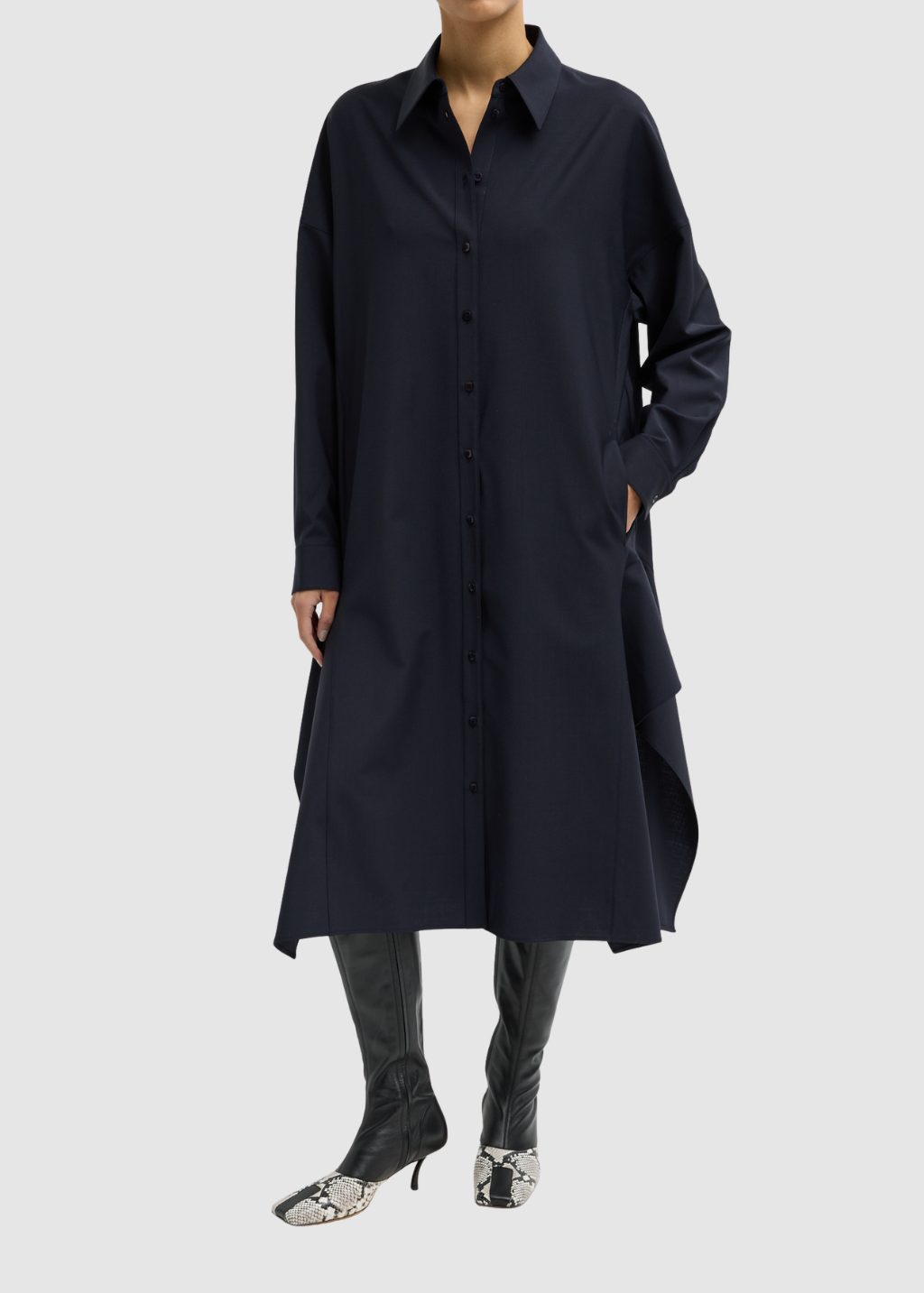 Tibi Tropical Wool Shirtdress with Side Drape | Shop Tula
