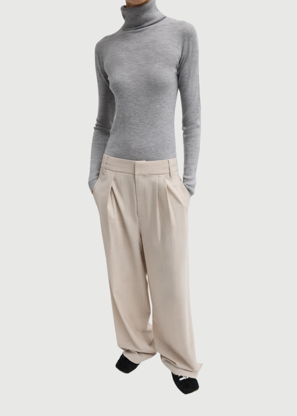 Tibi Tropical Wool Stella Pant in Oatmeal | Shop Tula