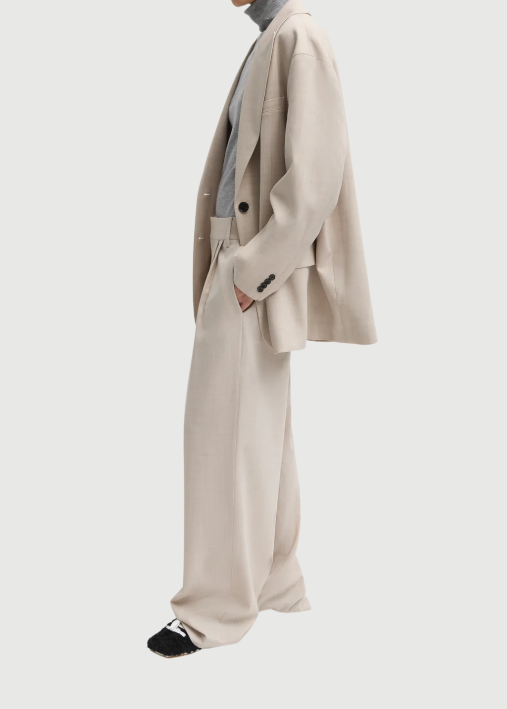 Tibi Tropical Wool Stella Pant in Oatmeal | Shop Tula