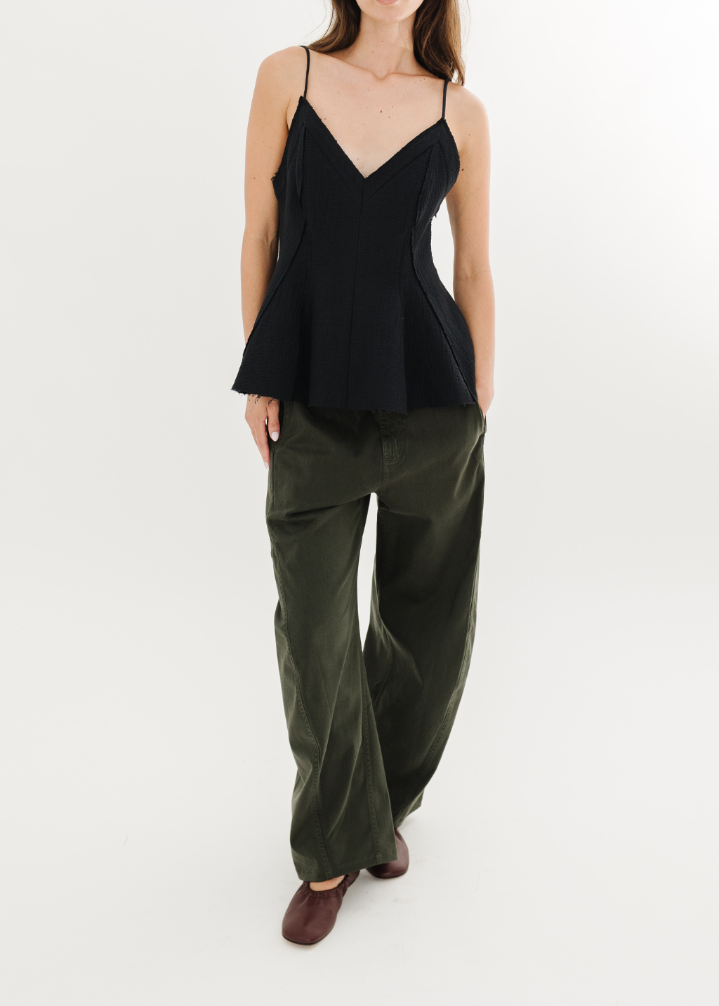 Tibi Twill Sid Pant in Army Green | Shop Tula