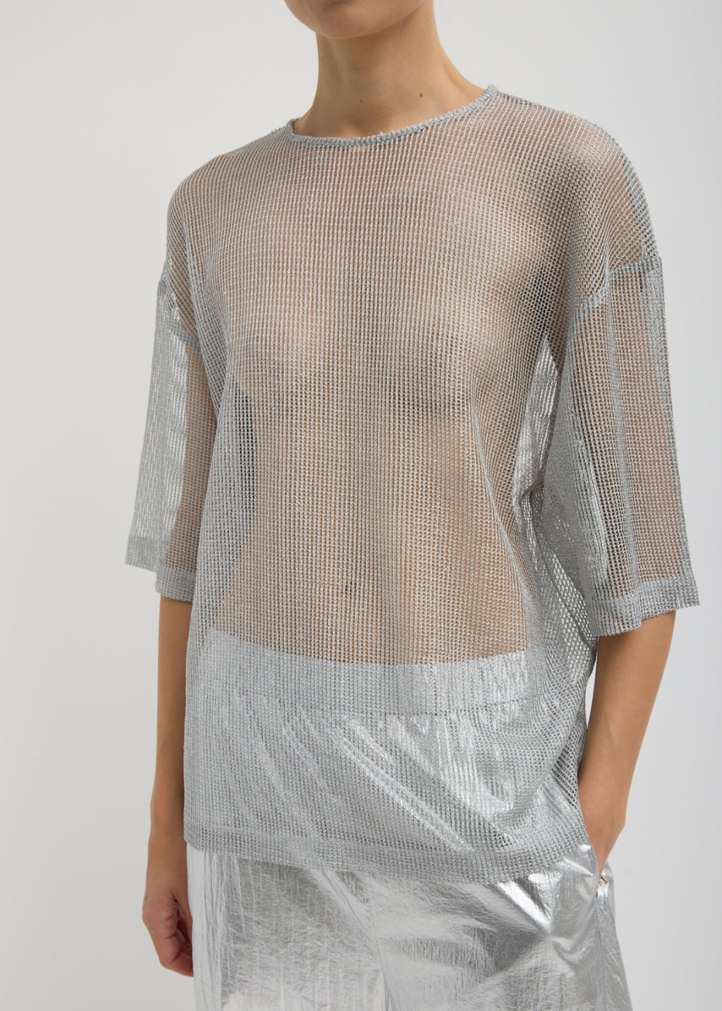 Tibi Viscose Metallic Mesh Easy T Shirt | Shop Tula