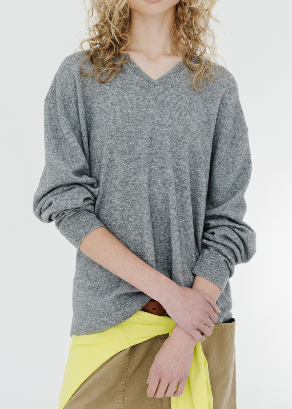 Tibi Washable Cashmere Easy V-Neck Sweater in Heather Grey | Shop Tula