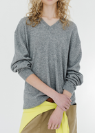 Tibi Washable Cashmere Easy V-Neck Sweater in Heather Grey | Shop Tula