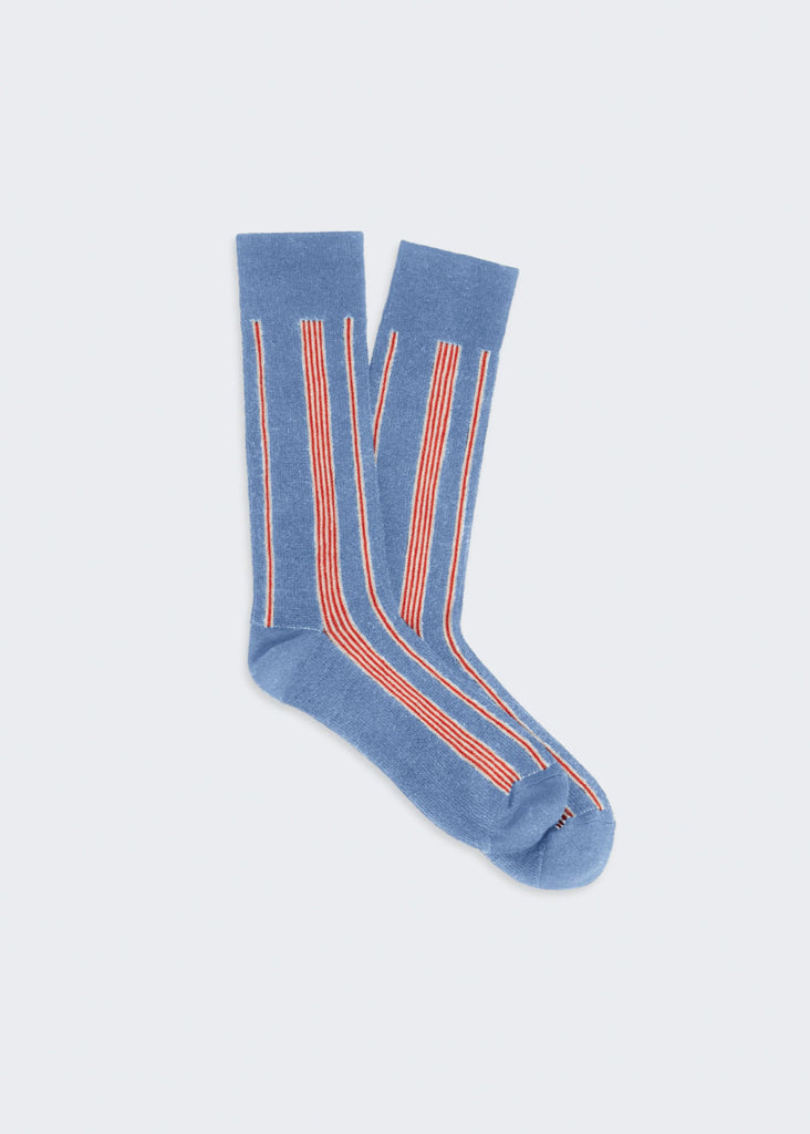 Guest In Residence Vertical Stripe Socks in French Blue/Cream/Cherry | Tula's Online Store