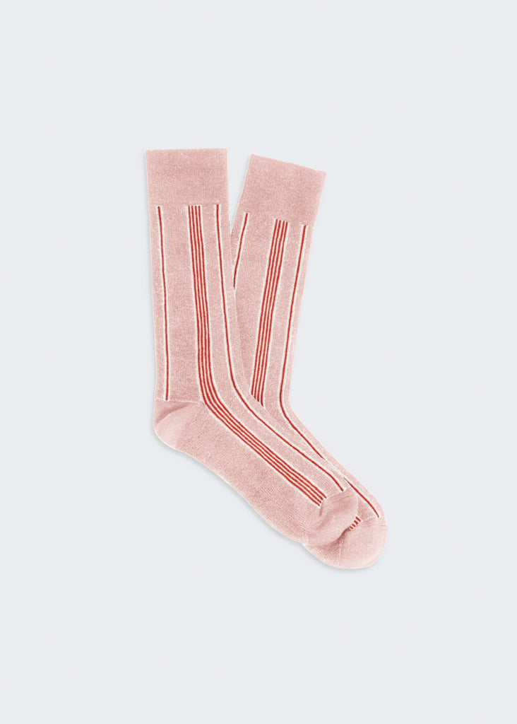 Guest In Residence Vertical Stripe Socks in Powder Pink/Cream/Cherry