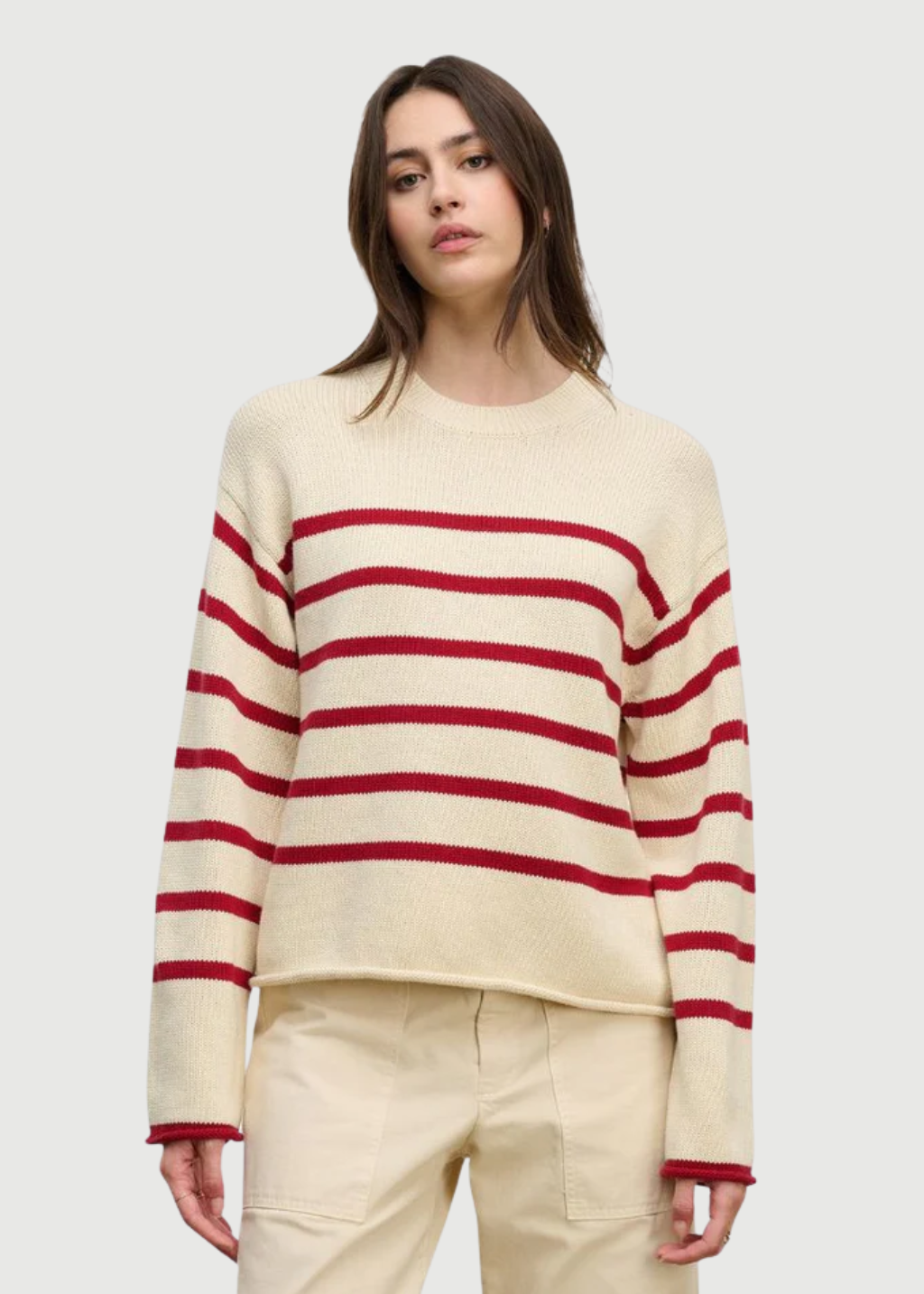 Velvet Lucia Sweater in Cream/Shiraz 2